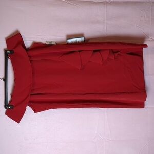 SLNY Red Off Shoulder Ruffle Front Mini Cocktail Homecoming Semiformal Dress 24W